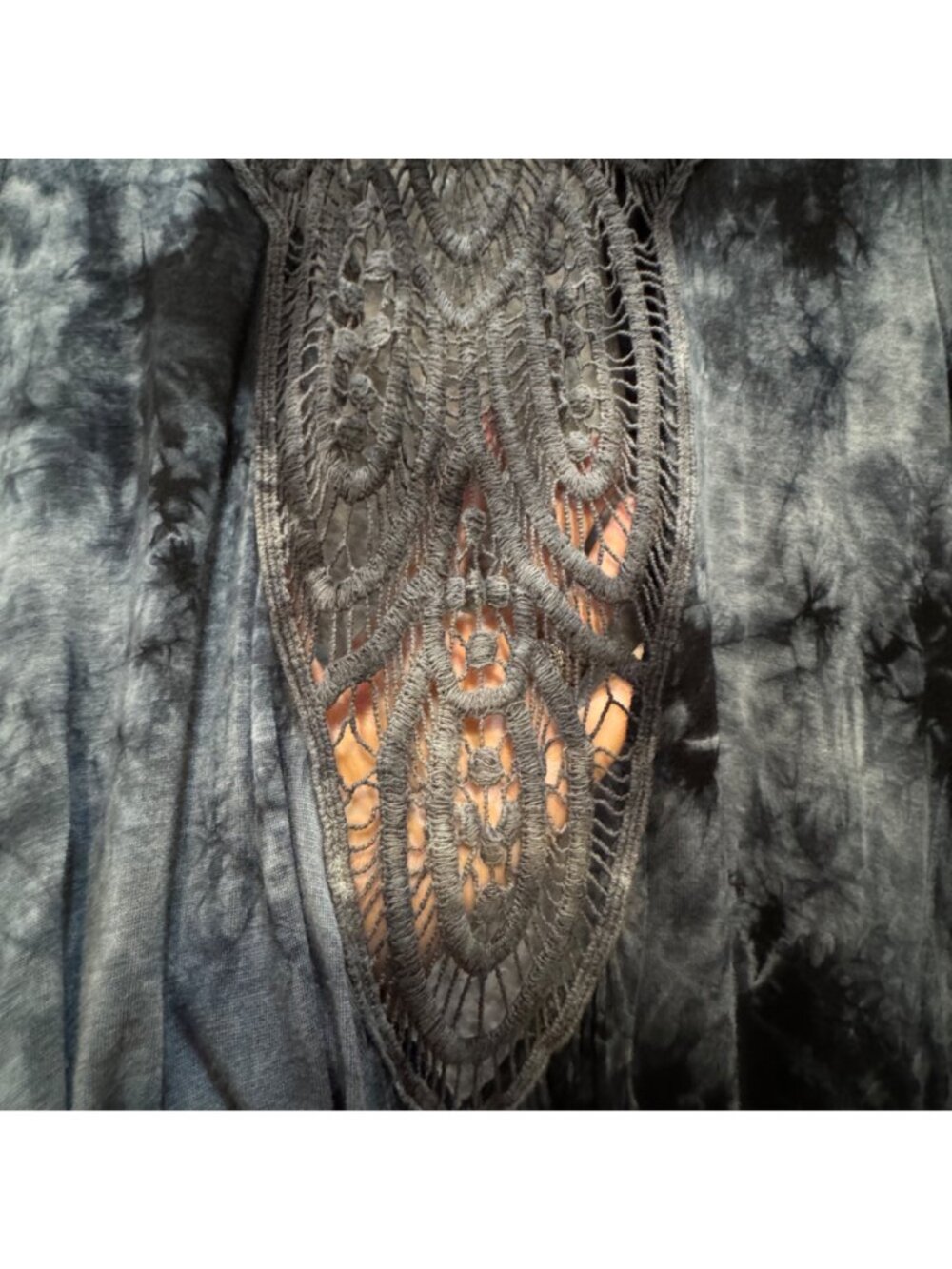 Nature Art Lynn Yang Tie Die Top Open Front Size M Whimsygoth Scarf Hem Lace - Picture 5 of 9